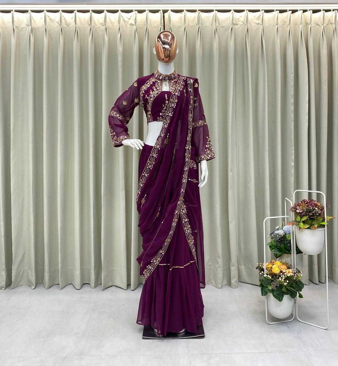 Ynf Faux Georgette RIN134 RUFFLE Sarees Wedding Collections Festive Collections Wholesale Georgette Sarees Embroidered Sarees Ruffle Sarees Manufacturer- Kapda Export