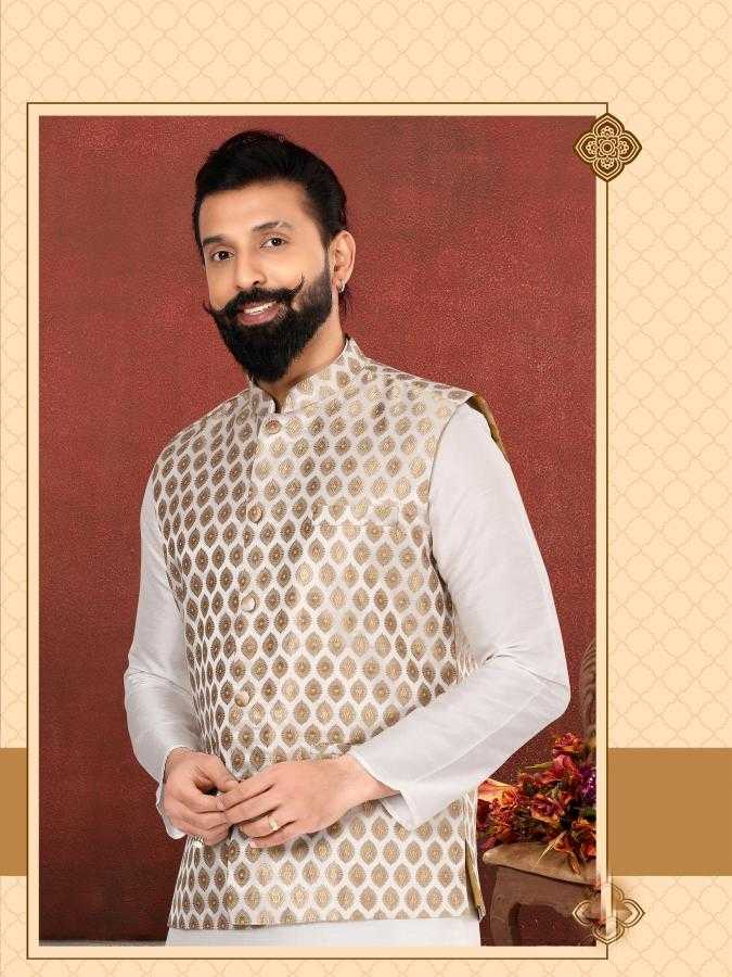 Ynf Jacquard RIN223 305C Mens Wear Wholesale Nehru Jacket Festive & Wedding Coats Ethnic Waistcoats Manufacturer- Kapda Export
