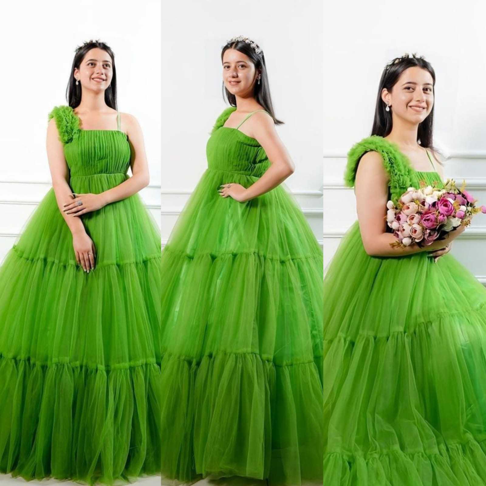 Ynf Net RIN157 PC-3140 Gowns Festive Collections Plus Size Collections Wholesale Net Gowns Sleeveless Gowns Green Gown Manufacturer- Kapda Export