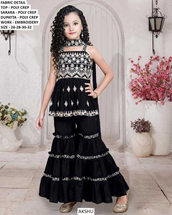 Ynf Poly Crepe KESH481 AKSHU Kids Wear Wholesale Kids Sharara Kids Suit Kids Anarkali Suits Manufacturer- Kapda Export