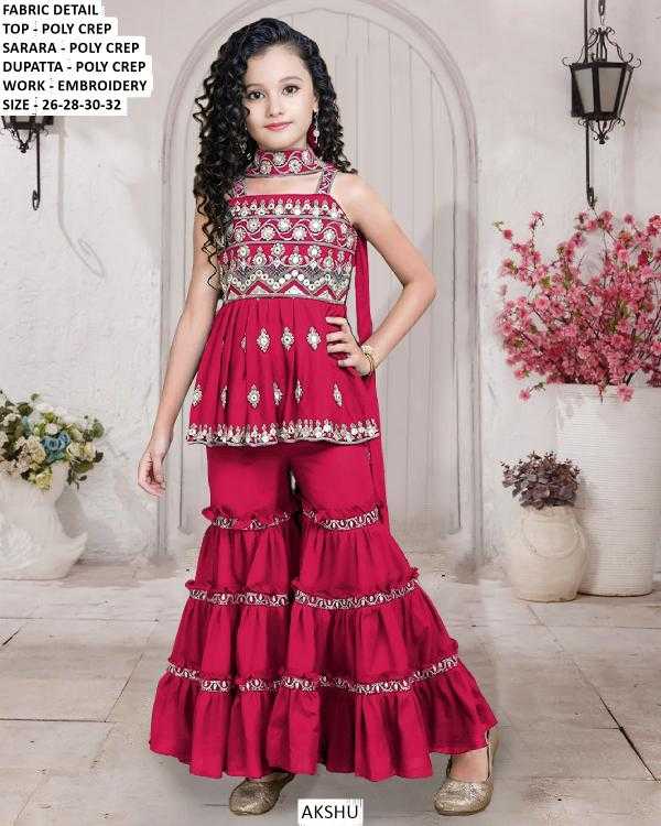 Ynf Poly Crepe KESH481 AKSHU Kids Wear Wholesale Kids Sharara Kids Suit Kids Anarkali Suits Manufacturer- Kapda Export
