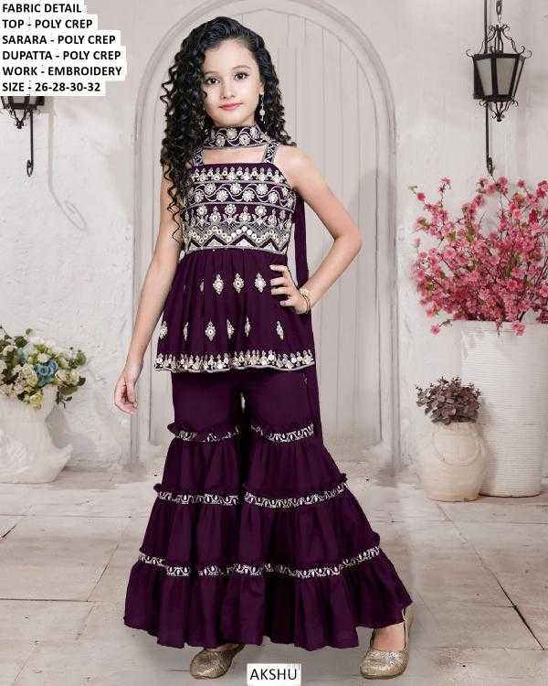 Ynf Poly Crepe KESH481 AKSHU Kids Wear Wholesale Kids Sharara Kids Suit Kids Anarkali Suits Manufacturer- Kapda Export