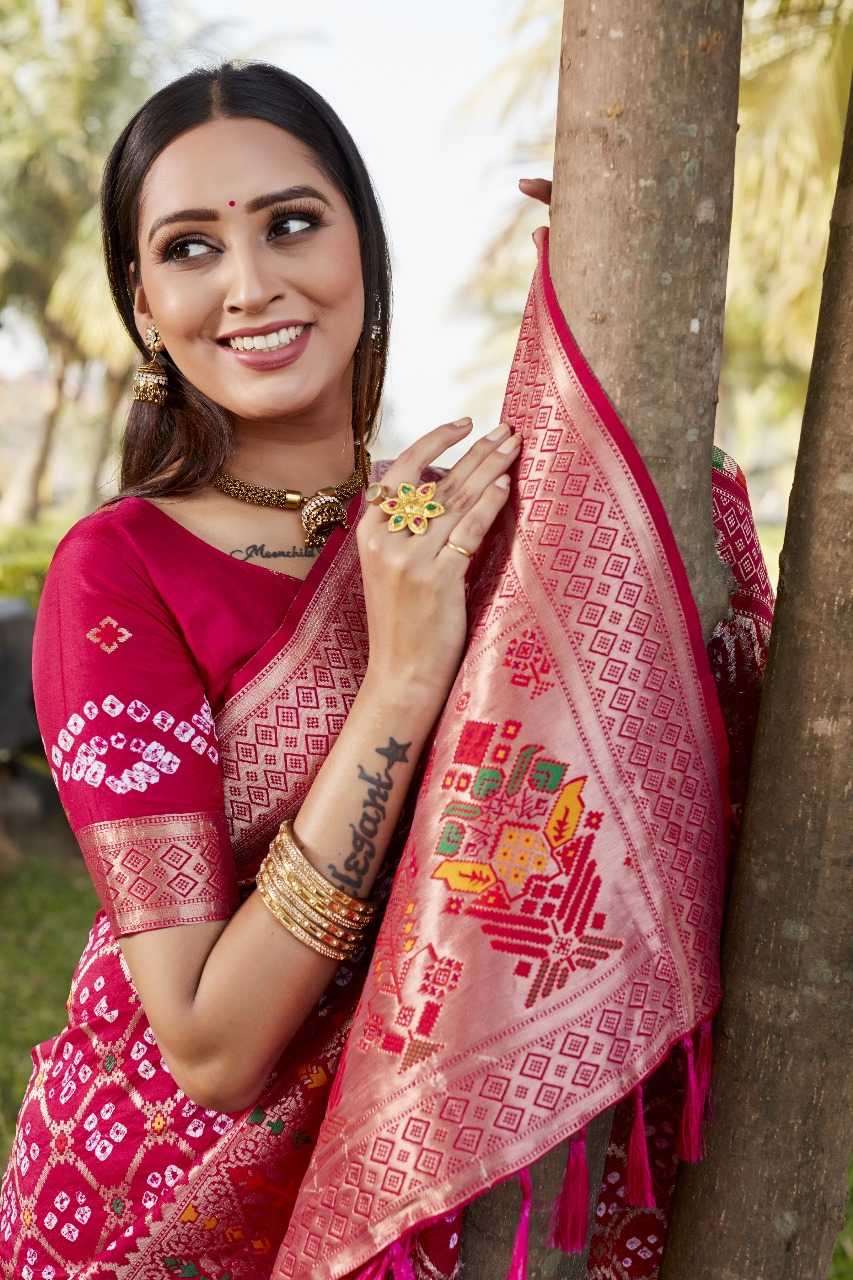 Ynf Pure Bandhej RIN144 YASHODA Sarees Silk Sarees Festive Collections Wholesale Gharchola Sarees Bandhani Bandhej Sarees Zari Sarees Manufacturer- Kapda Export