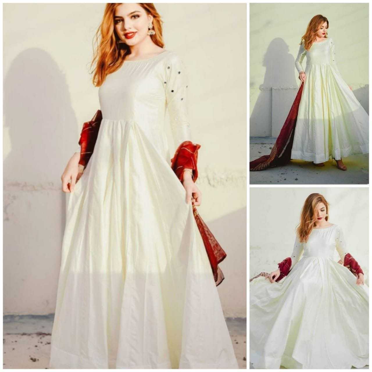 Ynf Satin RIN157 PC-2029 Gowns Festive Collections Plus Size Collections Wholesale Satin Gowns Gown With Dupatta White Gown Manufacturer- Kapda Export