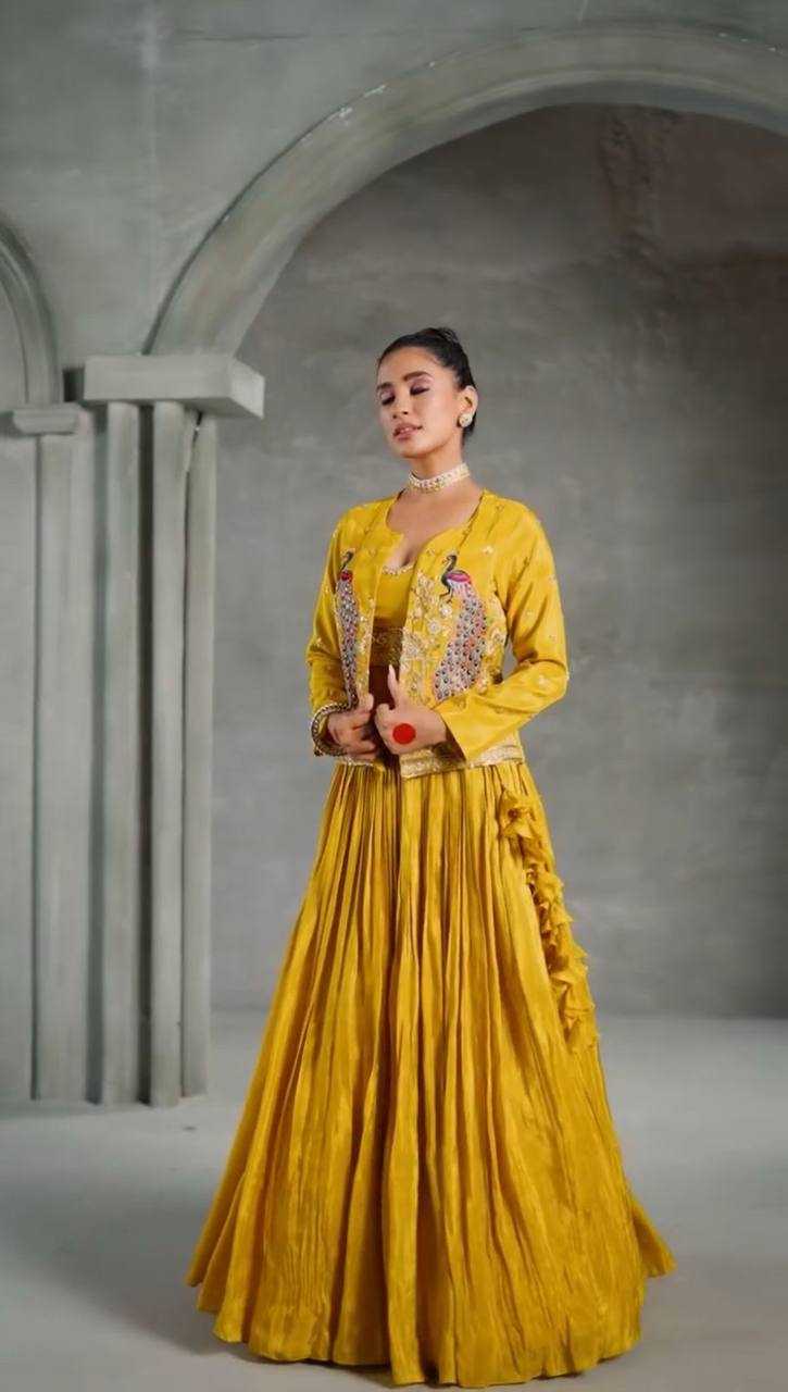 Ynf Chinon KESH496 495 Lehengas Wholesale Fancy Lehenga Jacket Style Lehenga Yellow Lehenga Manufacturer- Kapda Export