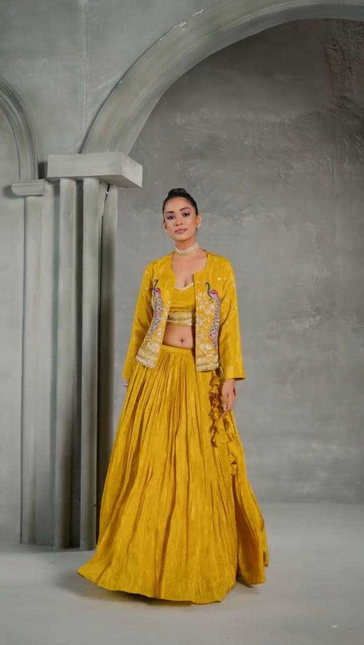 Ynf Chinon KESH496 495 Lehengas Wholesale Fancy Lehenga Jacket Style Lehenga Yellow Lehenga Manufacturer- Kapda Export