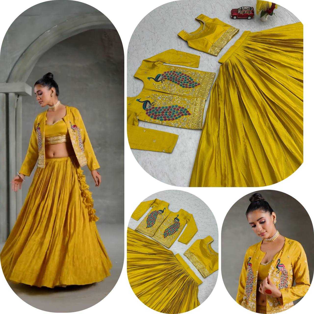 Ynf Chinon KESH496 495 Lehengas Wholesale Fancy Lehenga Jacket Style Lehenga Yellow Lehenga Manufacturer- Kapda Export