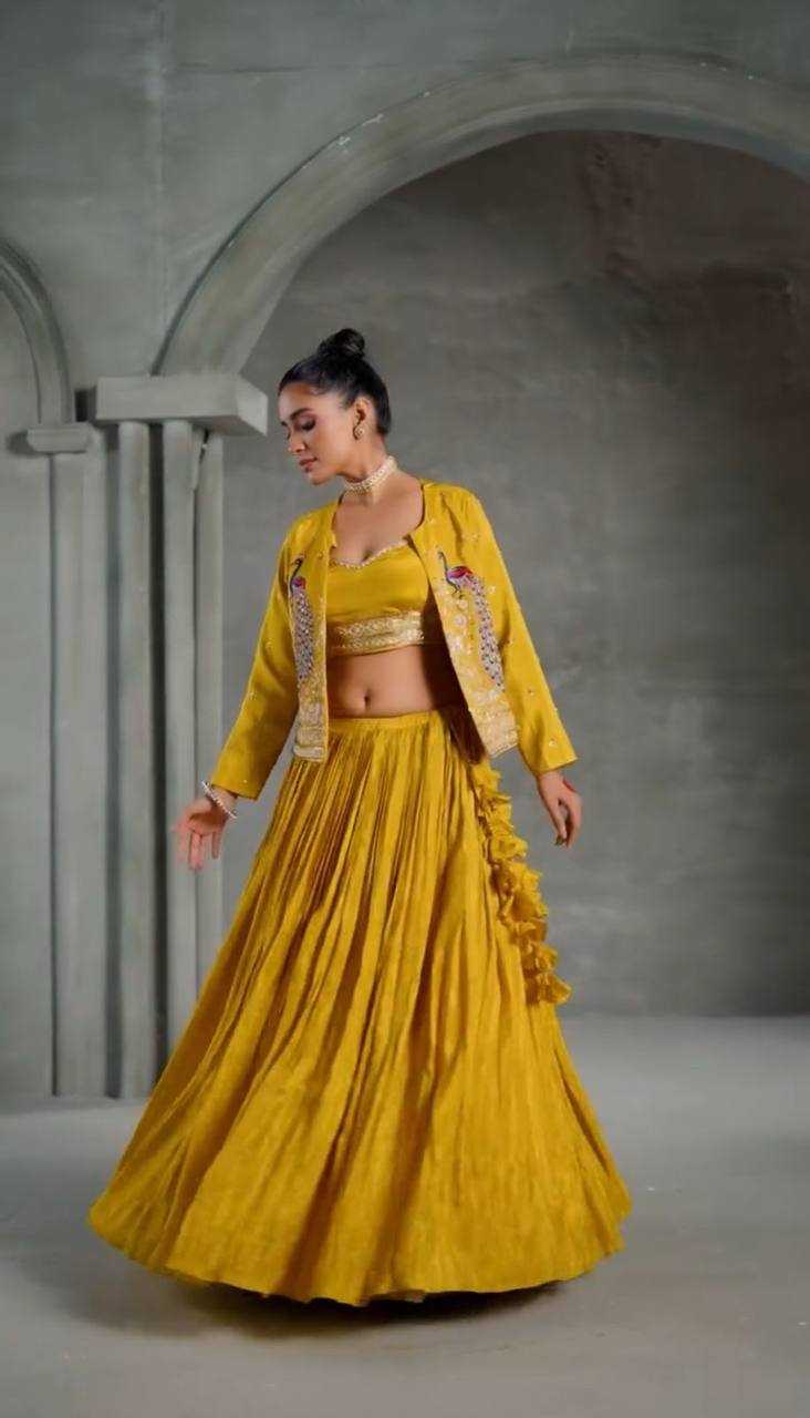Ynf Chinon KESH496 495 Lehengas Wholesale Fancy Lehenga Jacket Style Lehenga Yellow Lehenga Manufacturer- Kapda Export