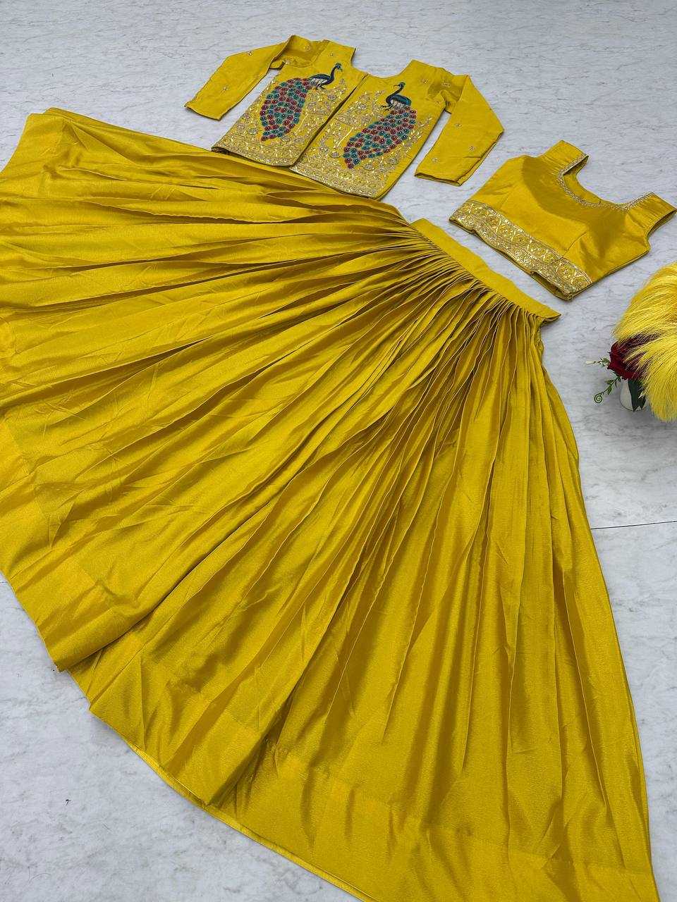 Ynf Chinon KESH496 495 Lehengas Wholesale Fancy Lehenga Jacket Style Lehenga Yellow Lehenga Manufacturer- Kapda Export