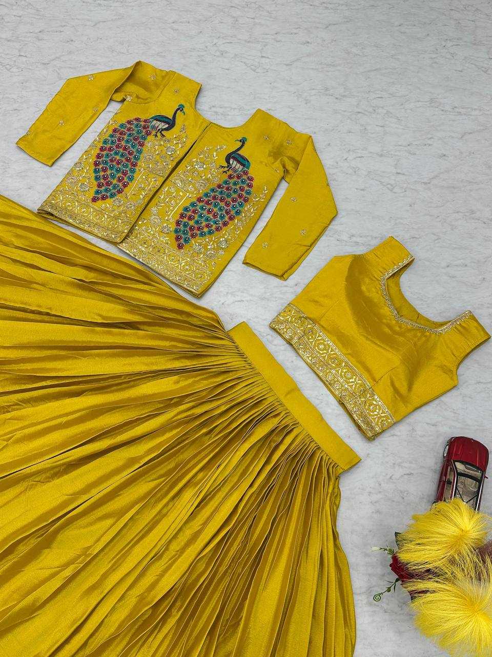 Ynf Chinon KESH496 495 Lehengas Wholesale Fancy Lehenga Jacket Style Lehenga Yellow Lehenga Manufacturer- Kapda Export
