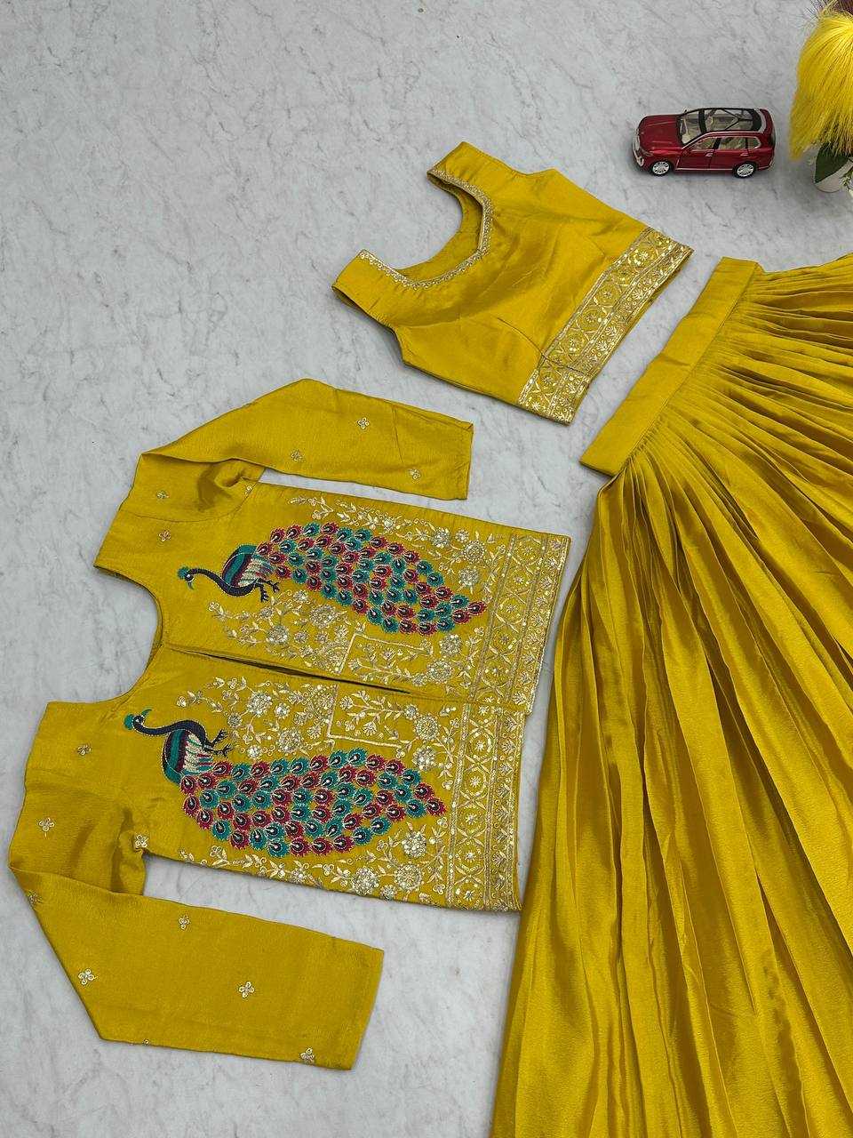 Ynf Chinon KESH496 495 Lehengas Wholesale Fancy Lehenga Jacket Style Lehenga Yellow Lehenga Manufacturer- Kapda Export