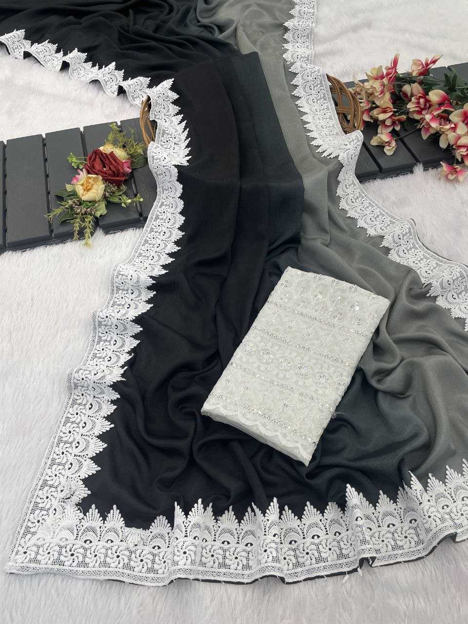 Ynf Chinon RIN216 Damini Sarees Wholesale Fancy Sarees Chikan Sarees Manufacturer- Kapda Export