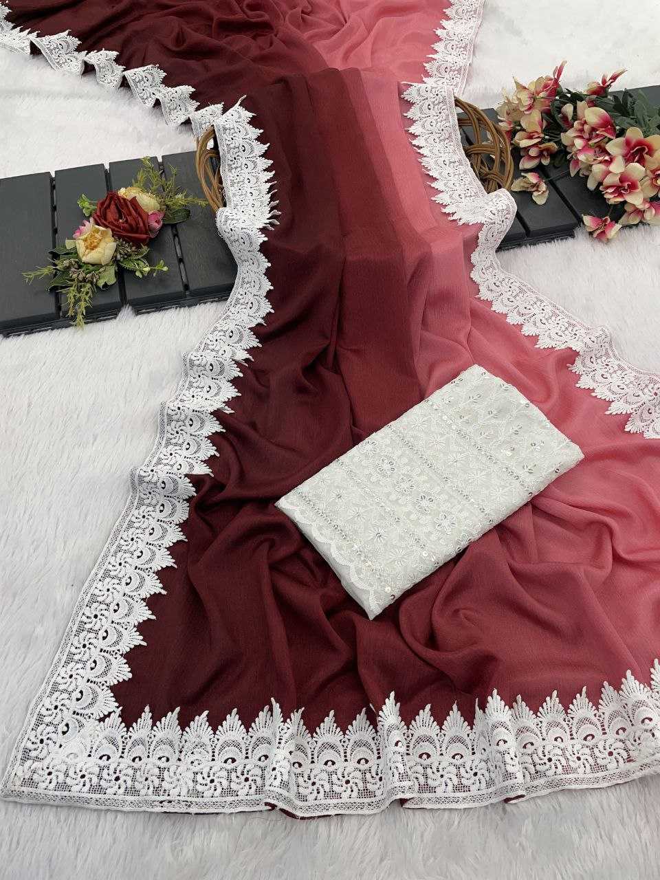 Ynf Chinon RIN216 Damini Sarees Wholesale Fancy Sarees Chikan Sarees Manufacturer- Kapda Export