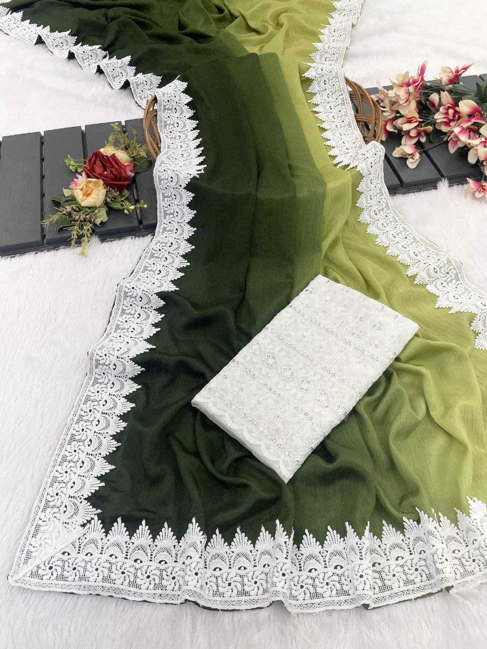 Ynf Chinon RIN216 Damini Sarees Wholesale Fancy Sarees Chikan Sarees Manufacturer- Kapda Export