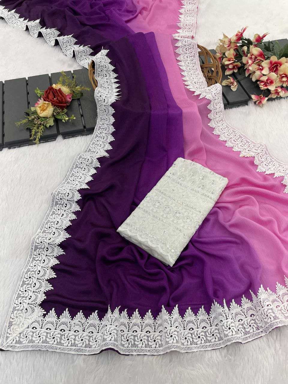 Ynf Chinon RIN216 Damini Sarees Wholesale Fancy Sarees Chikan Sarees Manufacturer- Kapda Export