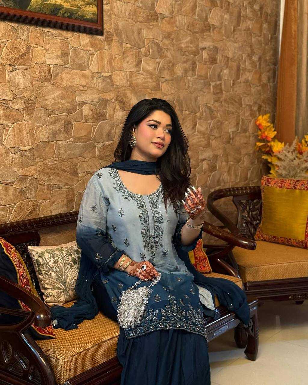 Ynf Chinon Silk KESH492 1370 Kurti Wholesale Embroidered Kurtis Ruffle Kurtis Manufacturer- Kapda Export