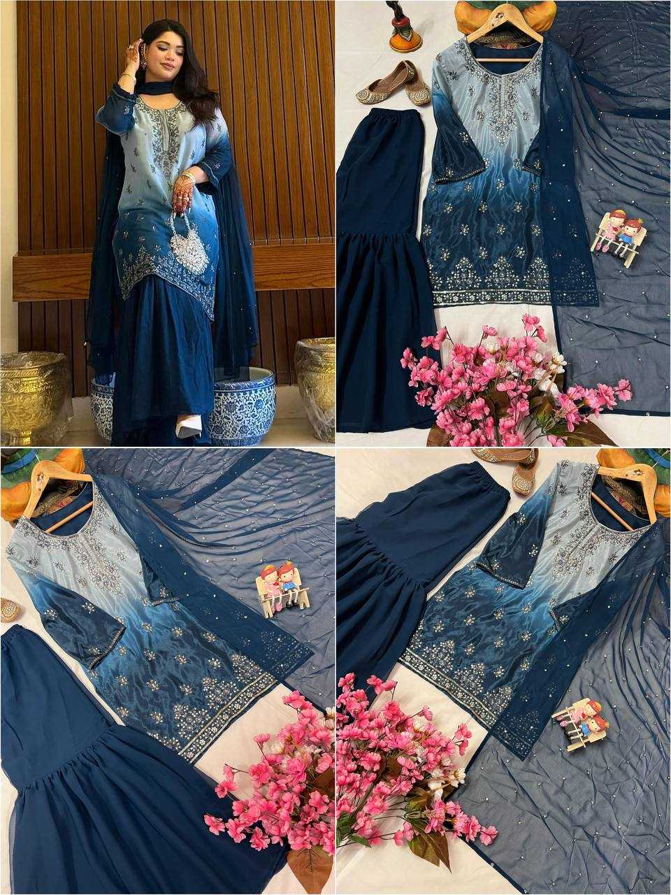 Ynf Chinon Silk KESH492 1370 Kurti Wholesale Embroidered Kurtis Ruffle Kurtis Manufacturer- Kapda Export