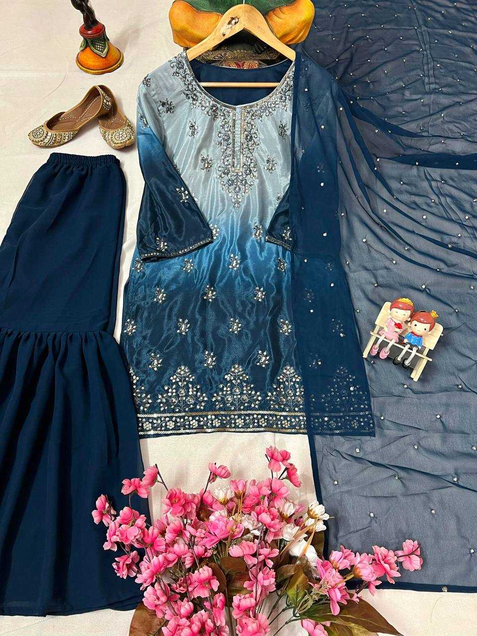 Ynf Chinon Silk KESH492 1370 Kurti Wholesale Embroidered Kurtis Ruffle Kurtis Manufacturer- Kapda Export