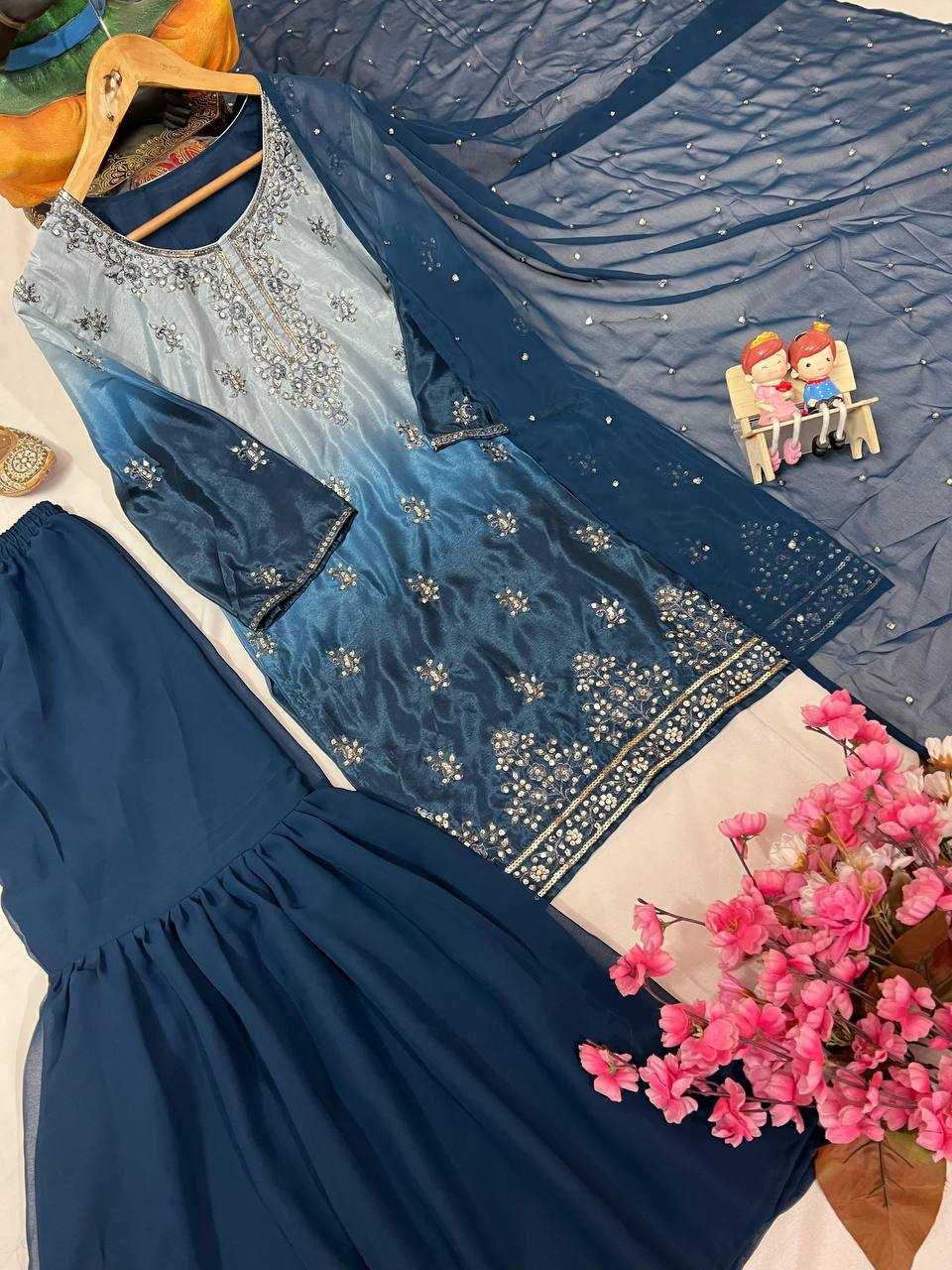 Ynf Chinon Silk KESH492 1370 Kurti Wholesale Embroidered Kurtis Ruffle Kurtis Manufacturer- Kapda Export