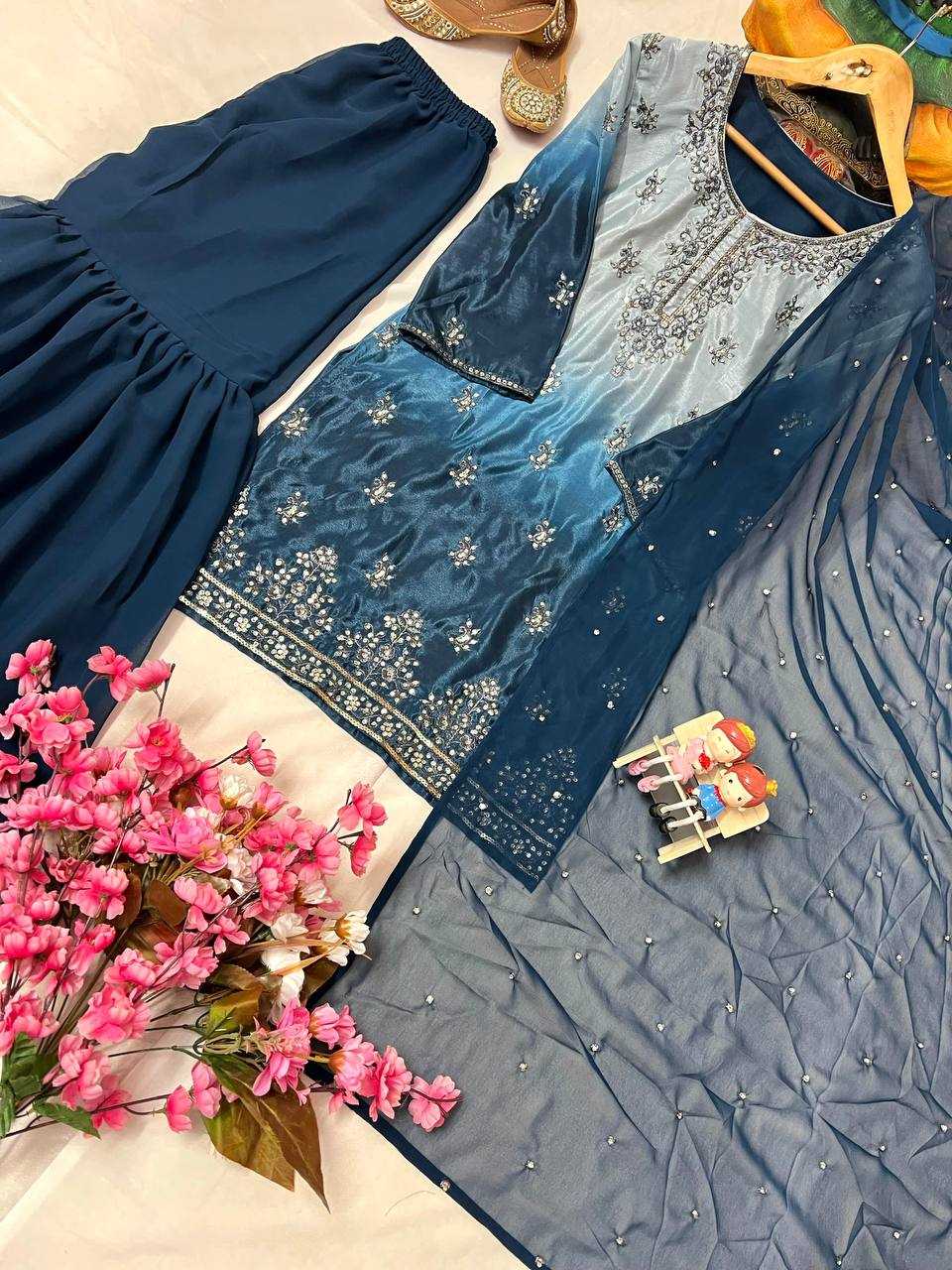 Ynf Chinon Silk KESH492 1370 Kurti Wholesale Embroidered Kurtis Ruffle Kurtis Manufacturer- Kapda Export