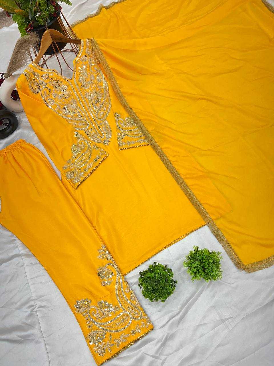 Ynf Chinon Silk KESH499 3097 Suits & Dresses Wholesale Ladies Suits Party wear suits Yellow Salwar Suit Manufacturer- Kapda Export