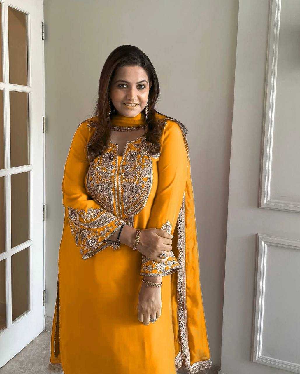 Ynf Chinon Silk KESH499 3097 Suits & Dresses Wholesale Ladies Suits Party wear suits Yellow Salwar Suit Manufacturer- Kapda Export