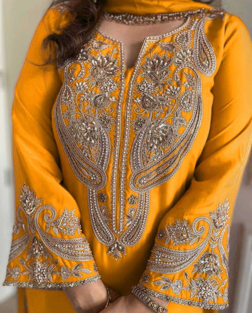 Ynf Chinon Silk KESH499 3097 Suits & Dresses Wholesale Ladies Suits Party wear suits Yellow Salwar Suit Manufacturer- Kapda Export