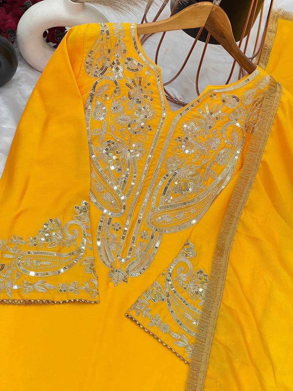 Ynf Chinon Silk KESH499 3097 Suits & Dresses Wholesale Ladies Suits Party wear suits Yellow Salwar Suit Manufacturer- Kapda Export