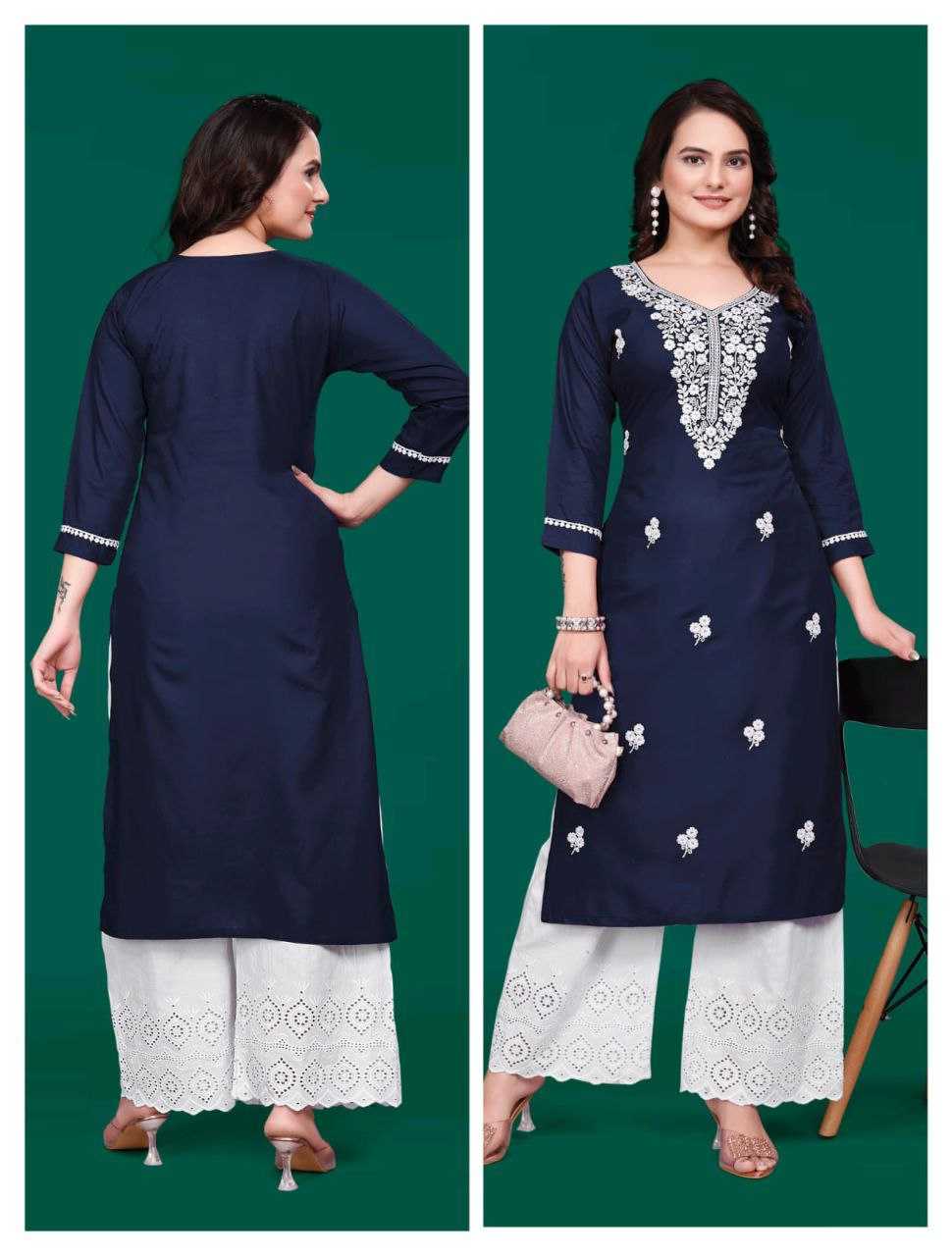 Ynf Cotton KESH461 93 Kurti Wholesale Embroidered Kurtis Chikan Kurti Kurti With Palazzo Manufacturer- Kapda Export