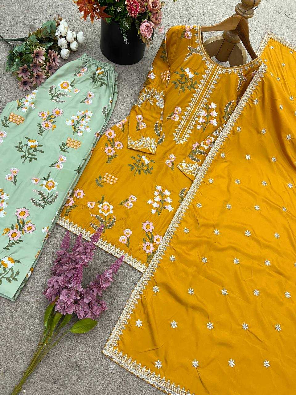 Ynf Crepe Silk KESH499 861 Suits & Dresses Wholesale Sharara Salwar Suits Party wear suits Yellow Salwar Suit Manufacturer- Kapda Export