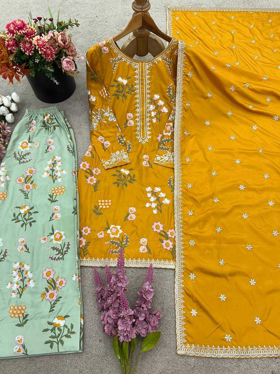 Ynf Crepe Silk KESH499 861 Suits & Dresses Wholesale Sharara Salwar Suits Party wear suits Yellow Salwar Suit Manufacturer- Kapda Export
