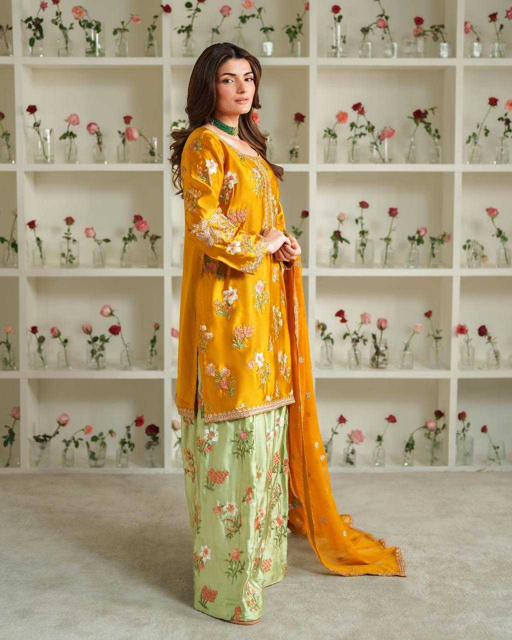 Ynf Crepe Silk KESH499 861 Suits & Dresses Wholesale Sharara Salwar Suits Party wear suits Yellow Salwar Suit Manufacturer- Kapda Export