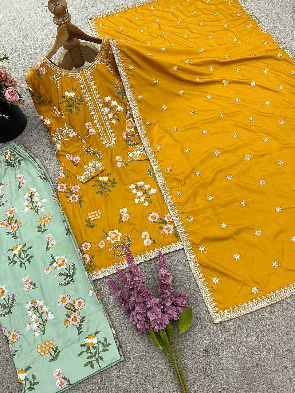 Ynf Crepe Silk KESH499 861 Suits & Dresses Wholesale Sharara Salwar Suits Party wear suits Yellow Salwar Suit Manufacturer- Kapda Export