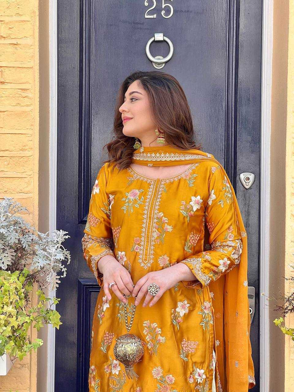 Ynf Crepe Silk KESH499 861 Suits & Dresses Wholesale Sharara Salwar Suits Party wear suits Yellow Salwar Suit Manufacturer- Kapda Export