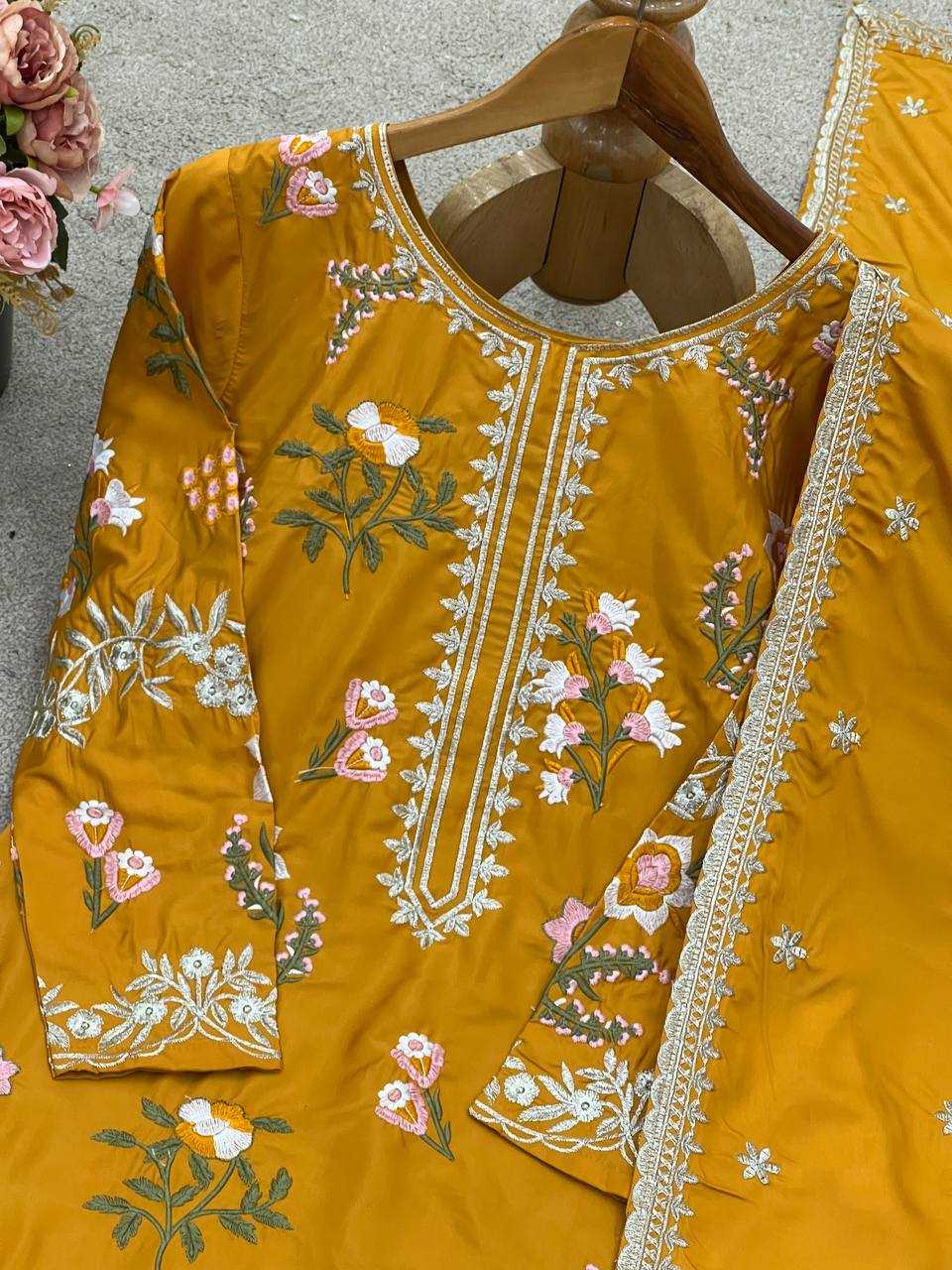 Ynf Crepe Silk KESH499 861 Suits & Dresses Wholesale Sharara Salwar Suits Party wear suits Yellow Salwar Suit Manufacturer- Kapda Export