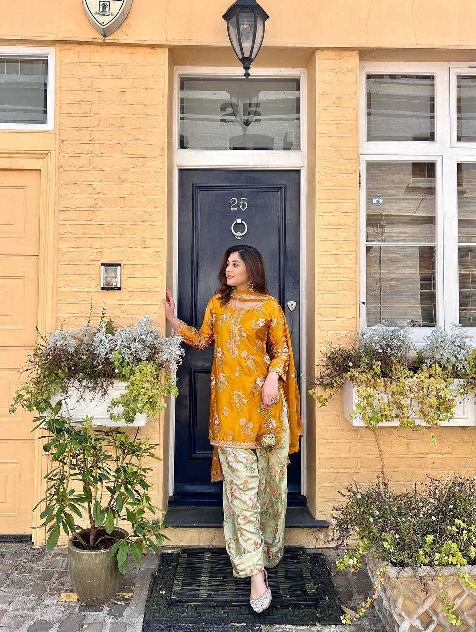 Ynf Crepe Silk KESH499 861 Suits & Dresses Wholesale Sharara Salwar Suits Party wear suits Yellow Salwar Suit Manufacturer- Kapda Export