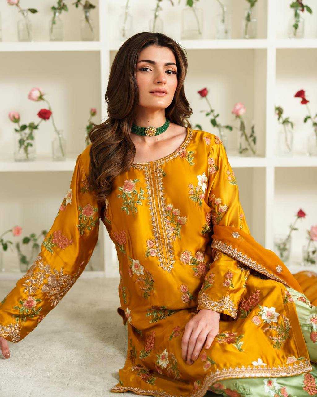 Ynf Crepe Silk KESH499 861 Suits & Dresses Wholesale Sharara Salwar Suits Party wear suits Yellow Salwar Suit Manufacturer- Kapda Export