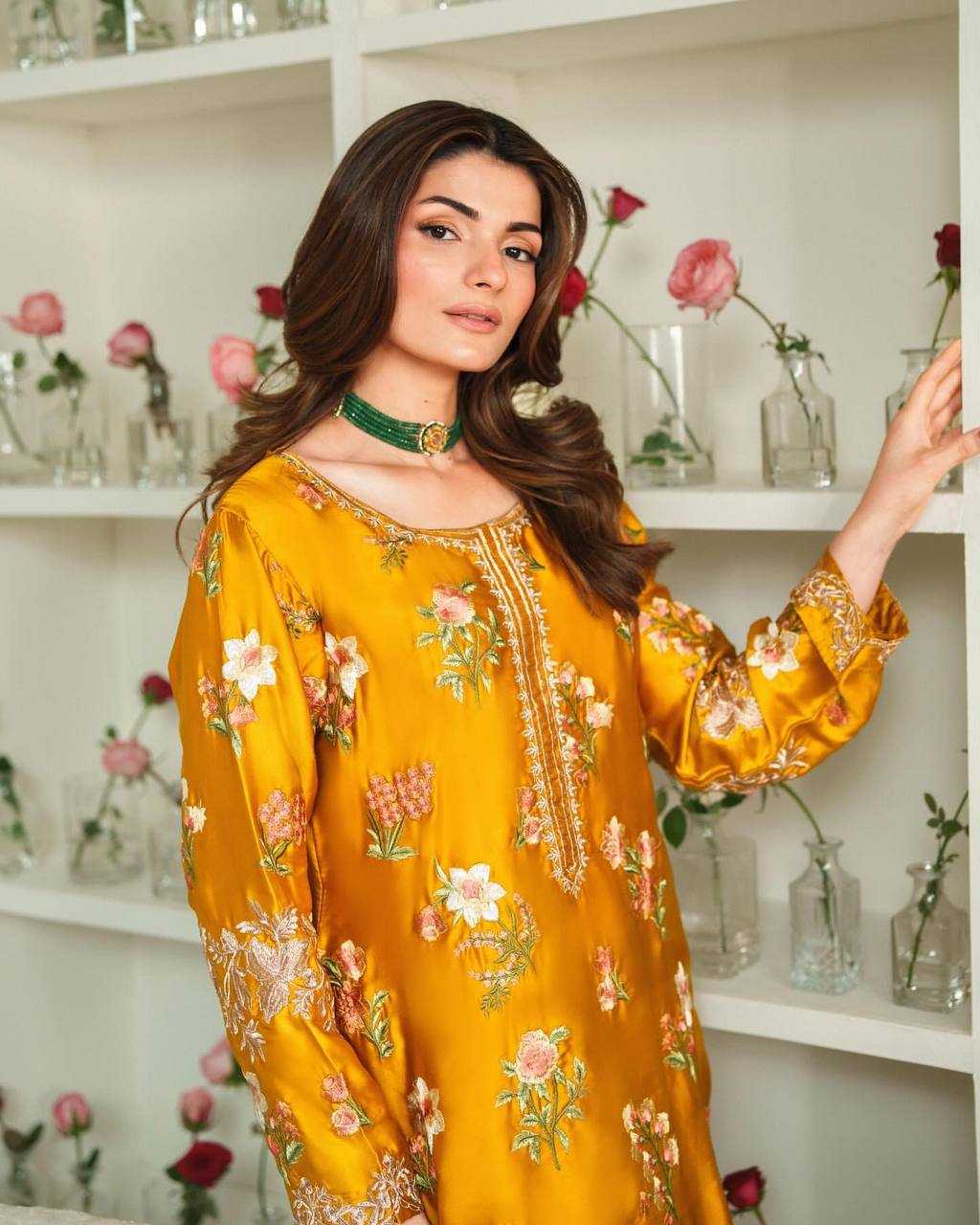 Ynf Crepe Silk KESH499 861 Suits & Dresses Wholesale Sharara Salwar Suits Party wear suits Yellow Salwar Suit Manufacturer- Kapda Export