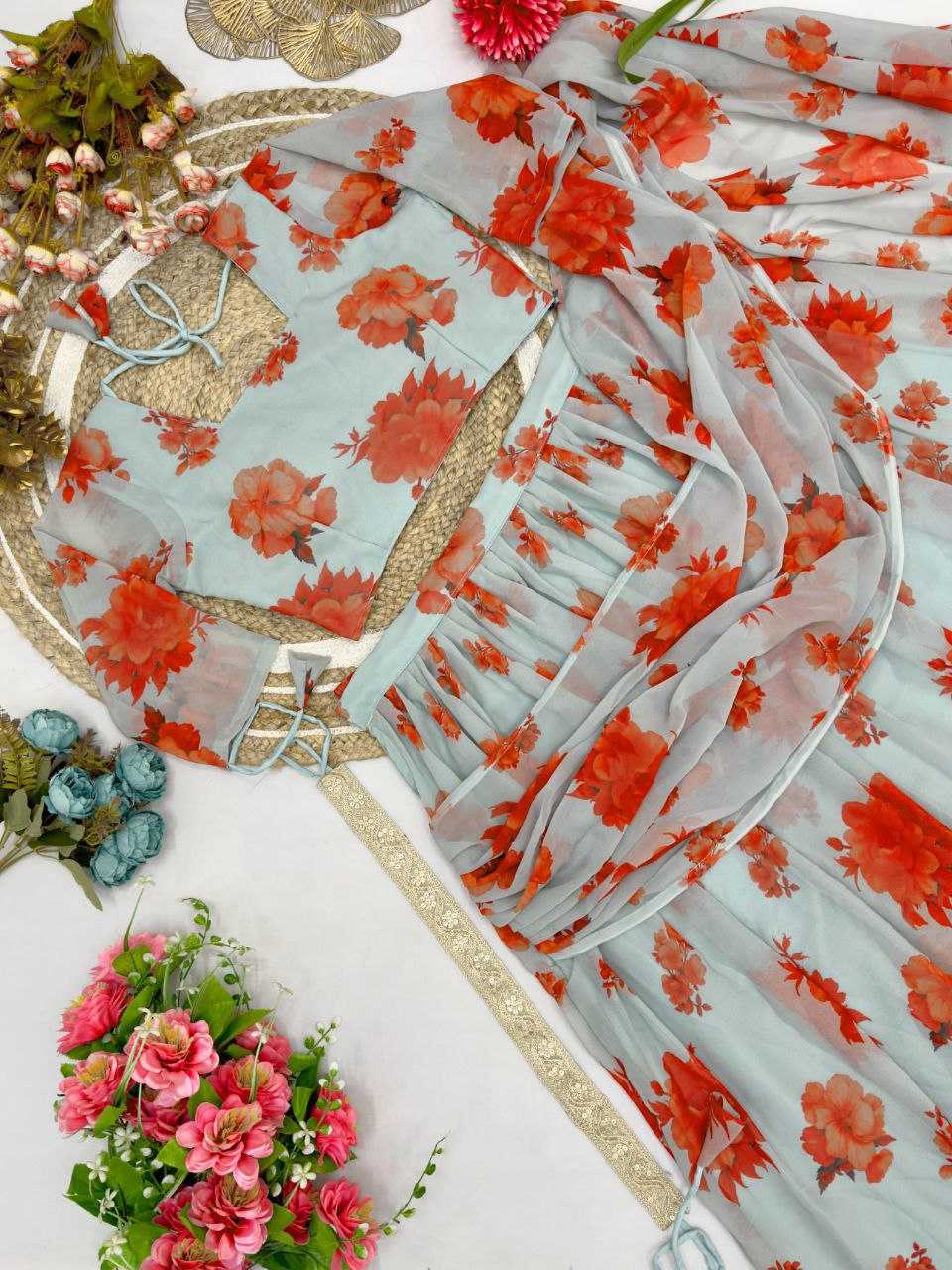 Ynf Faux Georgette KESH516 9261 Sarees Wholesale Party Wear Sarees Fancy Sarees Printed Sarees Lehenga Sarees Saree with Belt Manufacturer- Kapda Export