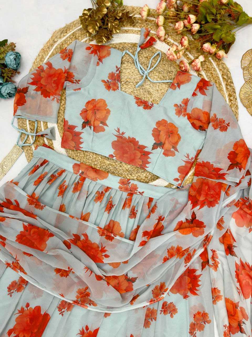 Ynf Faux Georgette KESH516 9261 Sarees Wholesale Party Wear Sarees Fancy Sarees Printed Sarees Lehenga Sarees Saree with Belt Manufacturer- Kapda Export