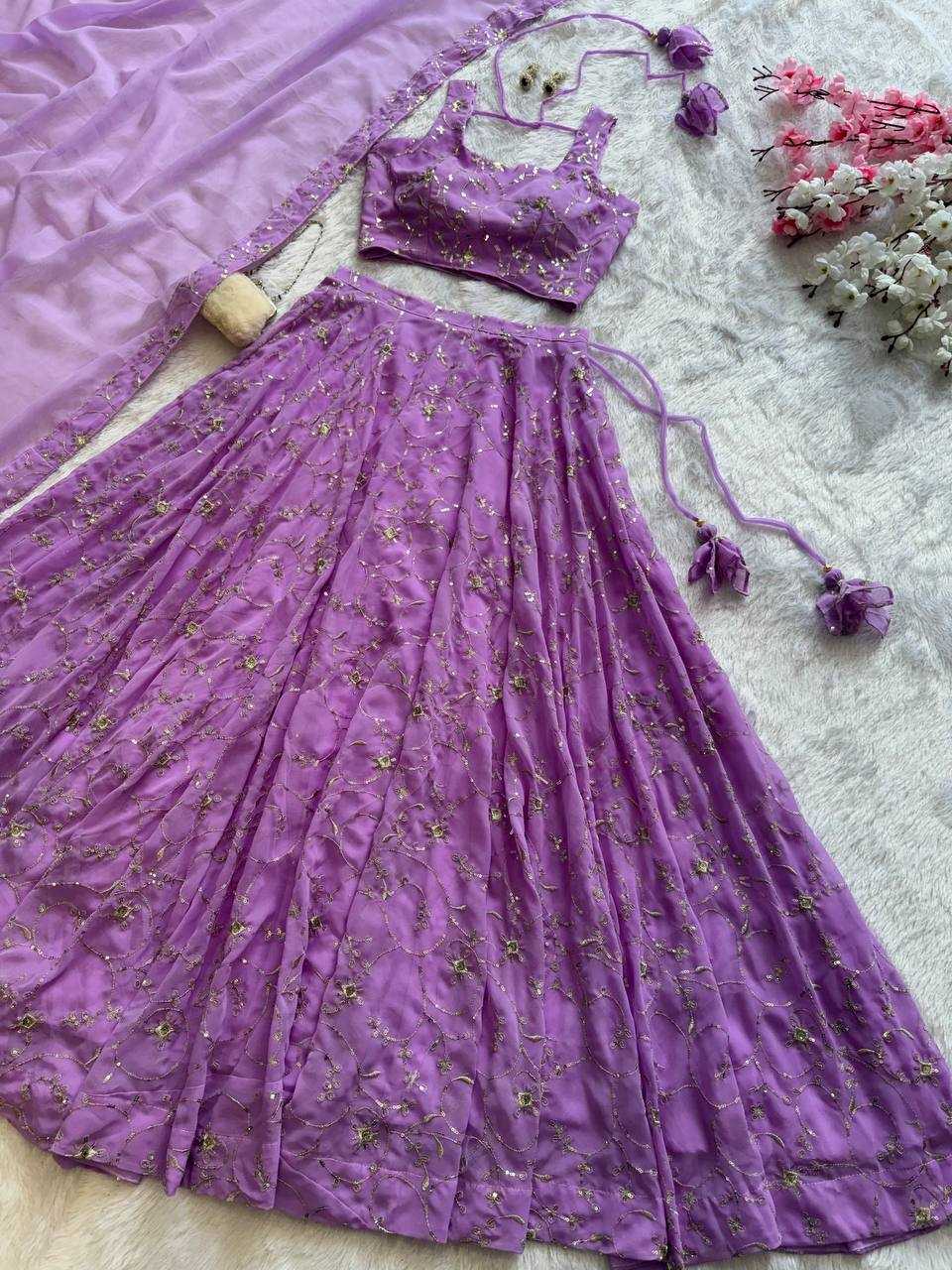 Ynf Georgette KESH154 299 Lehengas Wholesale Embroidered Lehenga Georgette Lehenga Purple Lehenga Manufacturer- Kapda Export