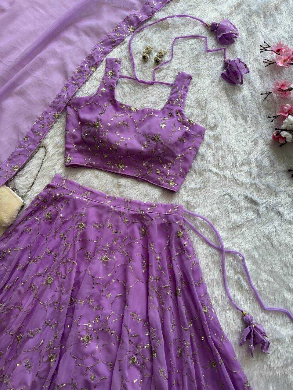 Ynf Georgette KESH154 299 Lehengas Wholesale Embroidered Lehenga Georgette Lehenga Purple Lehenga Manufacturer- Kapda Export