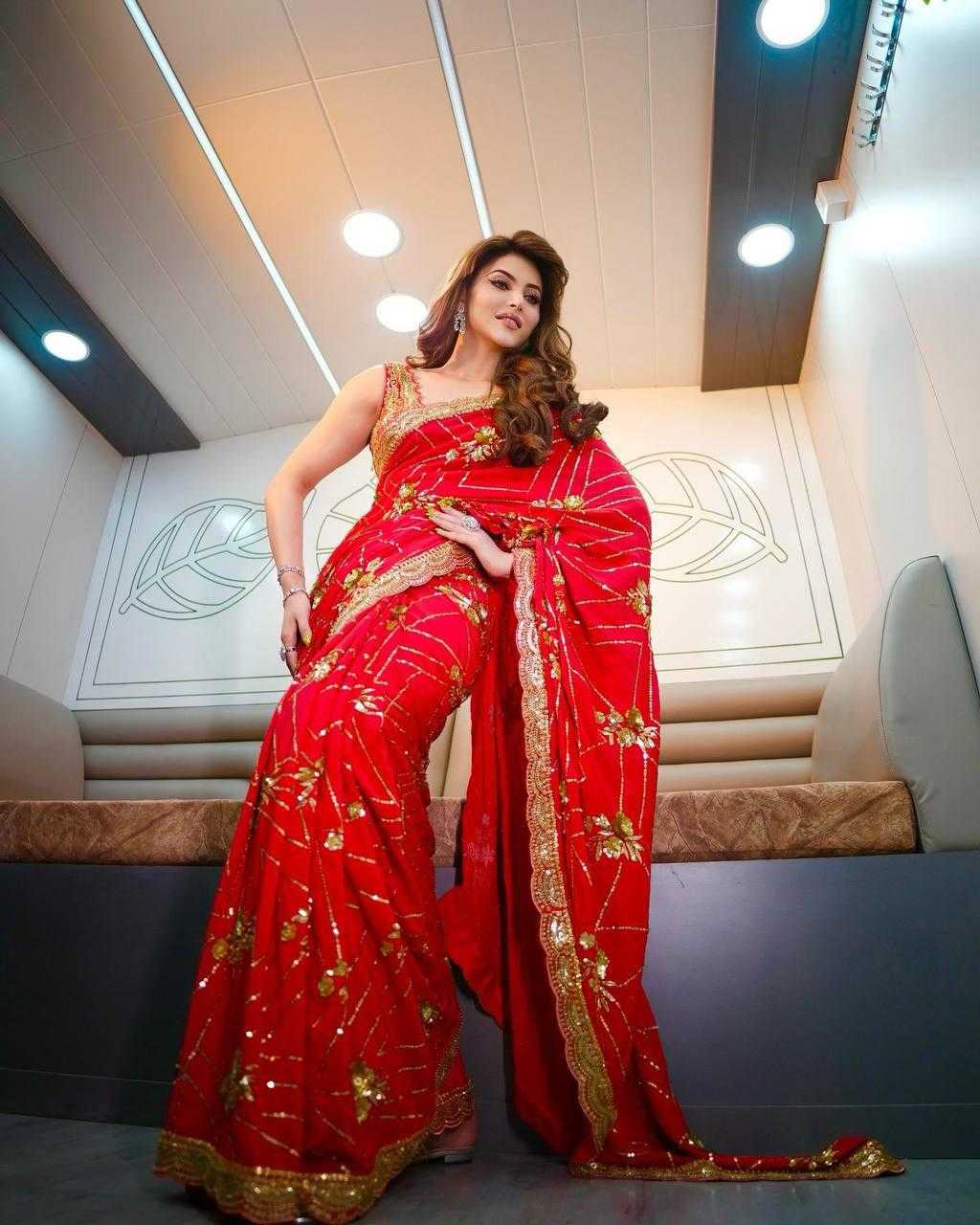 Ynf Georgette RIN164 URVASHI Sarees Wedding Collections Bollywood Collections Wholesale Georgette Sarees Sequence Sarees URVASHI RAUTELA Manufacturer- Kapda Export