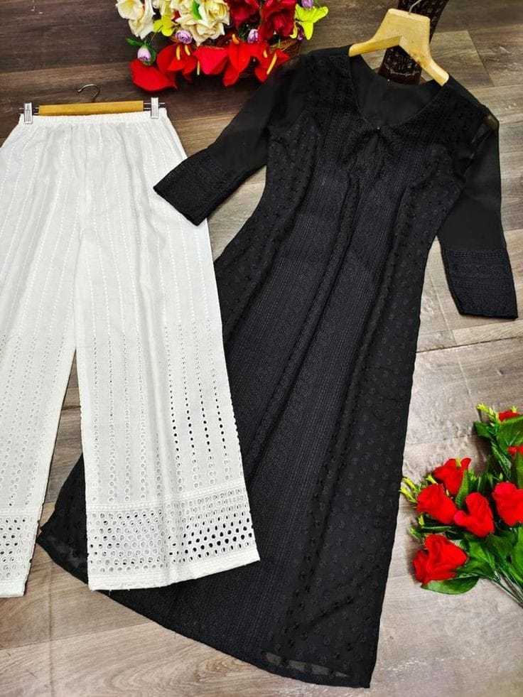 Ynf Georgette RIN222 CHIKAN PLAZO Kurti Wholesale Georgette Kurti Chikan Kurti Kurti With Palazzo Manufacturer- Kapda Export