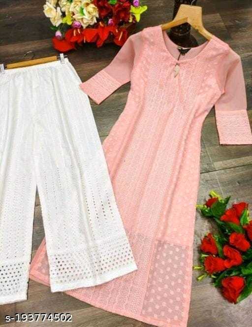 Ynf Georgette RIN222 CHIKAN PLAZO Kurti Wholesale Georgette Kurti Chikan Kurti Kurti With Palazzo Manufacturer- Kapda Export