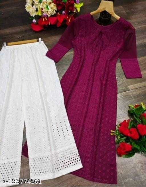 Ynf Georgette RIN222 CHIKAN PLAZO Kurti Wholesale Georgette Kurti Chikan Kurti Kurti With Palazzo Manufacturer- Kapda Export