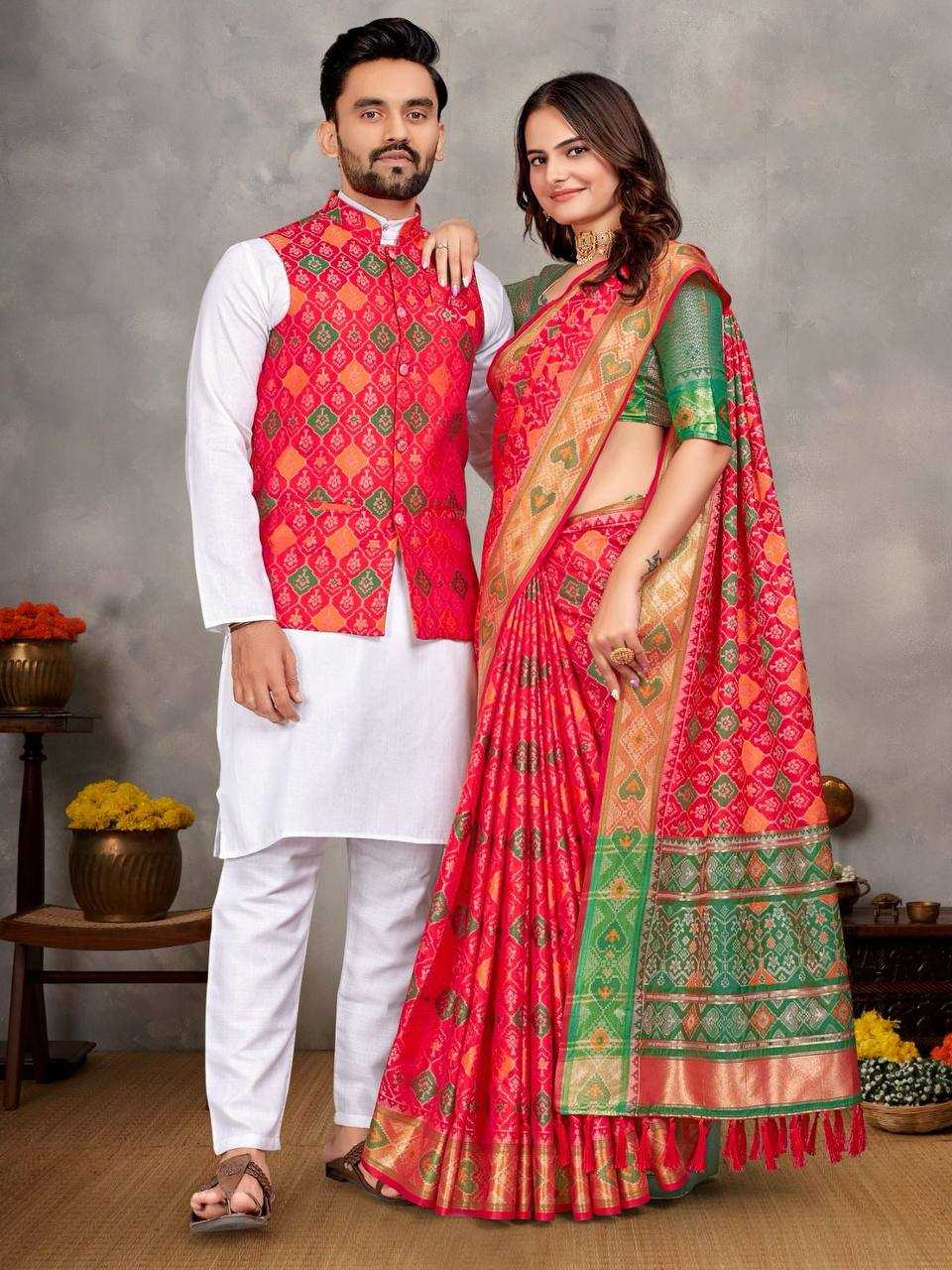 Ynf Jequard Silk RIN131 MOH-MAYA Couple Wear Wholesale Couple Matching Ethnic Outfits Couple Kurta Pajama and Saree Sets Manufacturer- Kapda Export