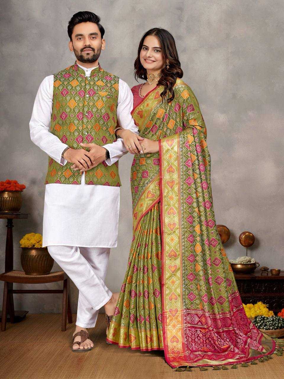 Ynf Jequard Silk RIN131 MOH-MAYA Couple Wear Wholesale Couple Matching Ethnic Outfits Couple Kurta Pajama and Saree Sets Manufacturer- Kapda Export