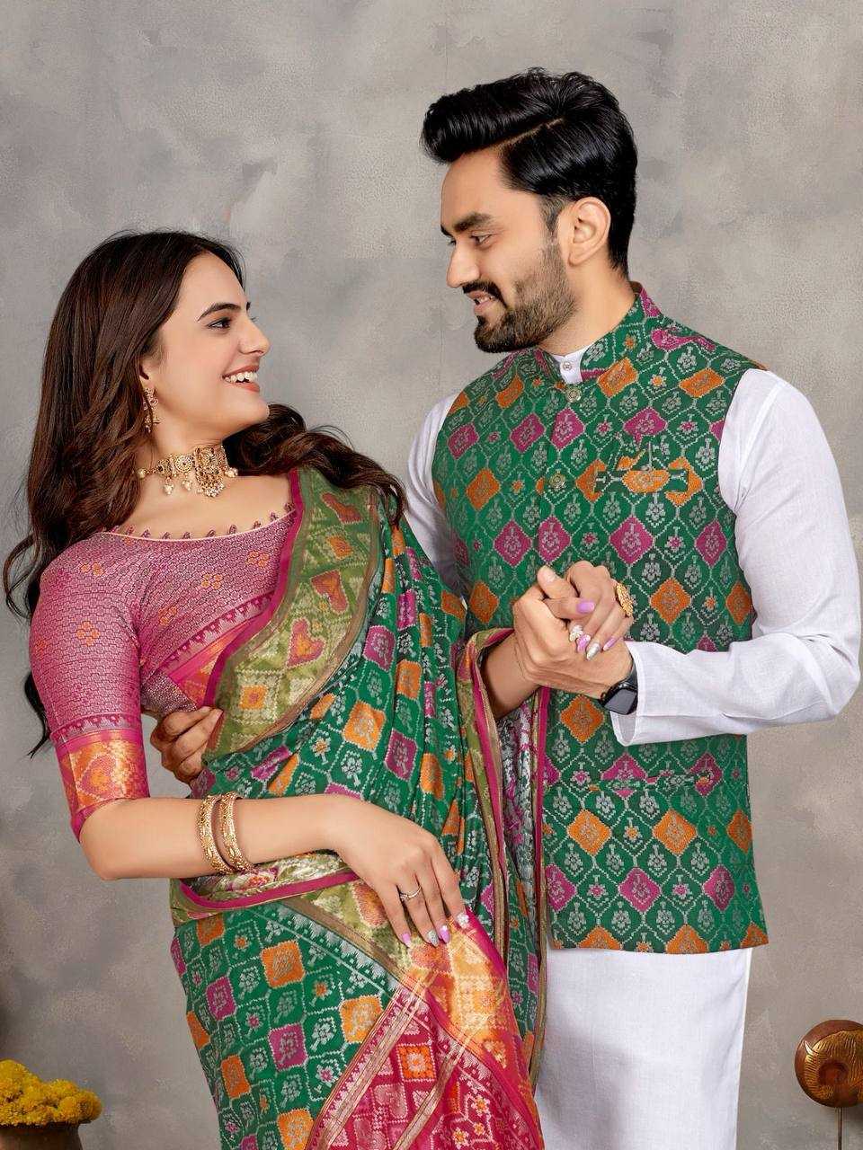 Ynf Jequard Silk RIN131 MOH-MAYA Couple Wear Wholesale Couple Matching Ethnic Outfits Couple Kurta Pajama and Saree Sets Manufacturer- Kapda Export