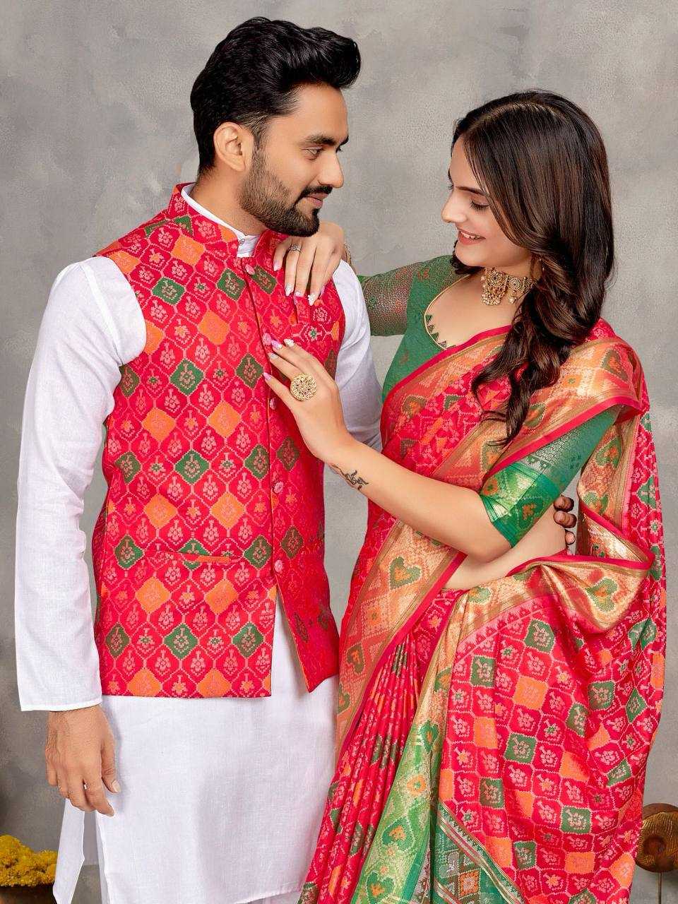 Ynf Jequard Silk RIN131 MOH-MAYA Couple Wear Wholesale Couple Matching Ethnic Outfits Couple Kurta Pajama and Saree Sets Manufacturer- Kapda Export